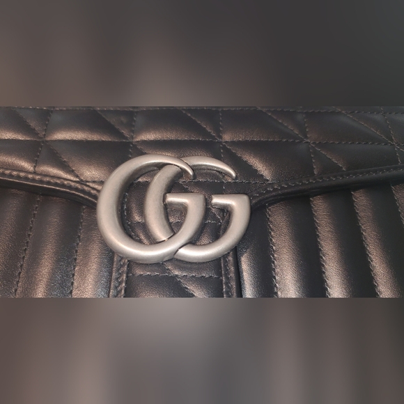 Authentic GUCCI Silver GG Black Aria Matelasse/Marmont Small Shoulder Bag - Picture 2 of 16